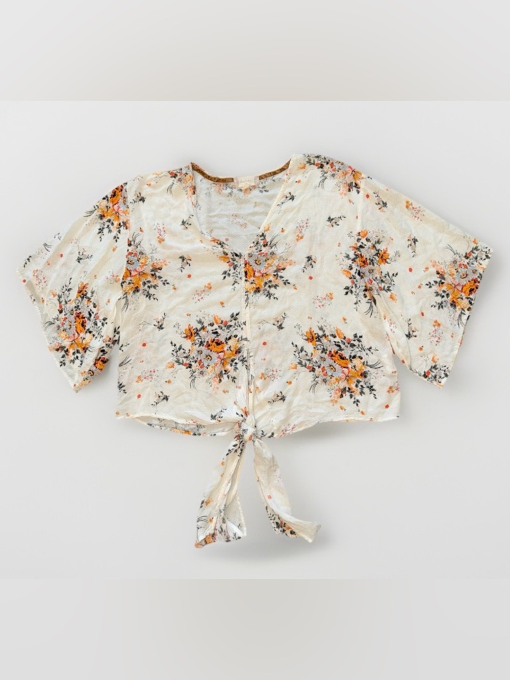 Altar’d State Boho Tie Front Cropped Floral Blouse Size Medium Cottagecore